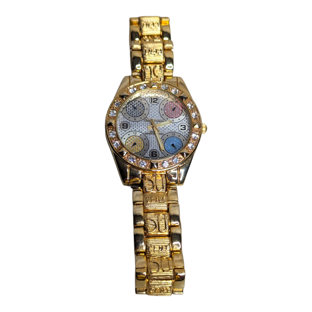 Charles Dumont‎ 2500 Japan Movement Gold Tone Metal Band Mens Wrist Watch